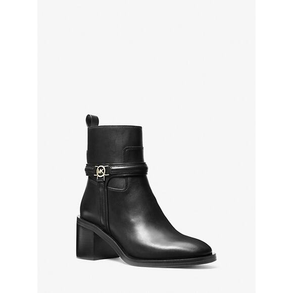 MICHAEL KORS MINDY BLOCK HEEL BOOT BLACK BOMBE 100% LEATHER 7M $295 MSRP - Picture 1 of 7